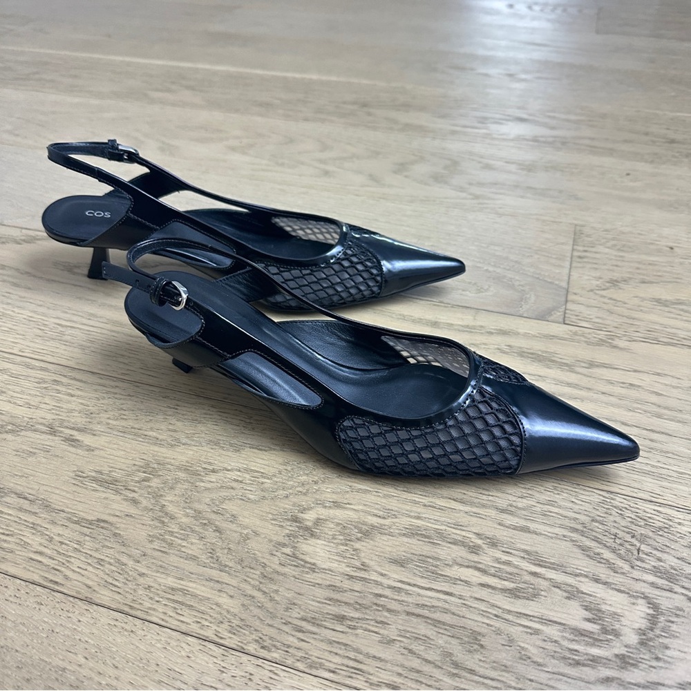 COS Black Mesh Slingback Heels